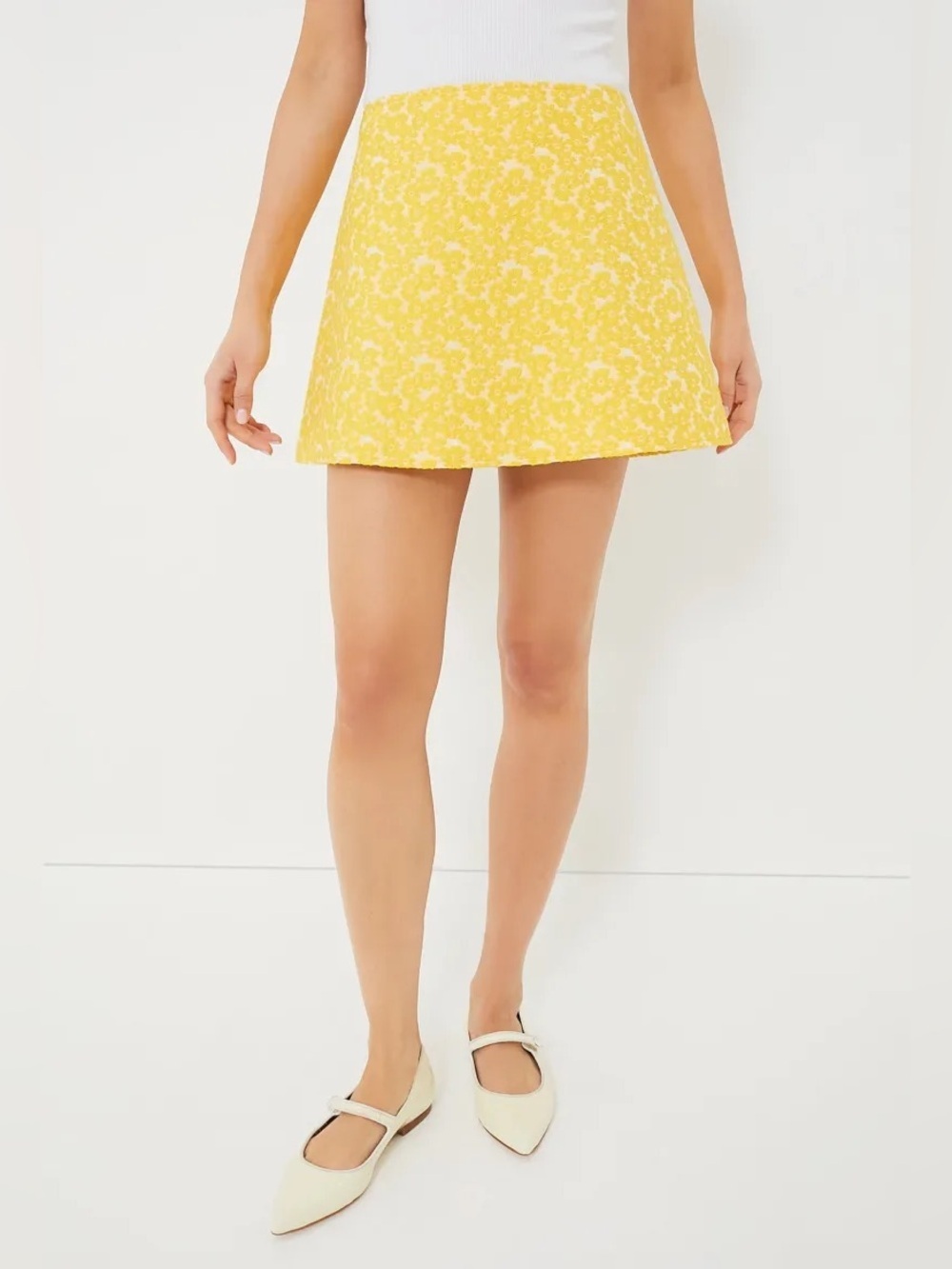 Tuckernuck Yellow Daisy Jacquard Mini Skirt Small